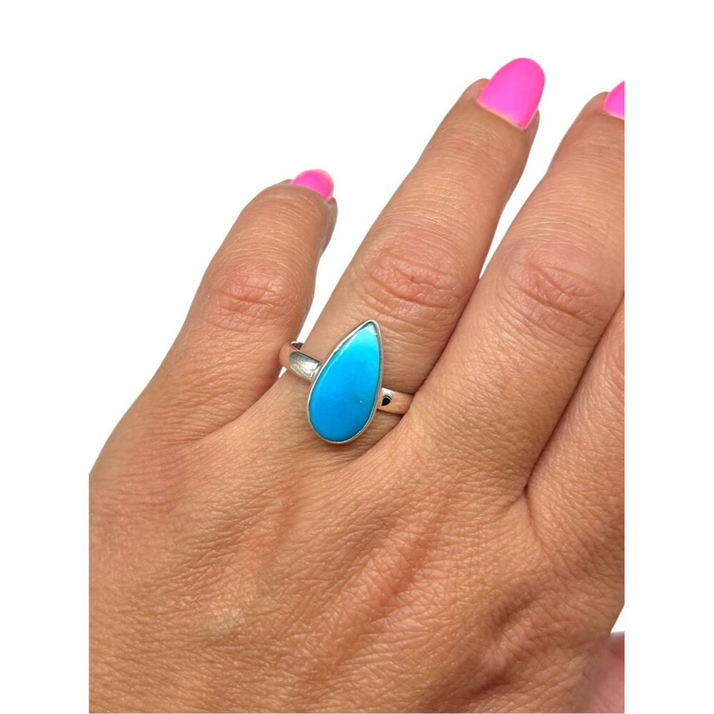 Aztec Mountain Turquoise Ring Size 8.5 Solid 925 Sterling Silver Teardrop